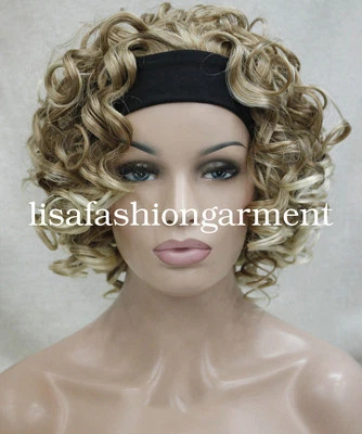 Women Short Curly Ladies 3/4 half wig headband Cosplay wigs Brown Blonde red - Image 1 of 4