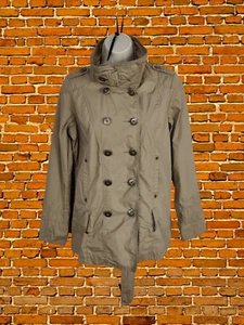 M&S BEIGE COAT SIZE UK 10 COTTON WOMENS BUTTON UP LIGHTWEIGHT SHORT TRENCH MAC - Picture 1 of 6