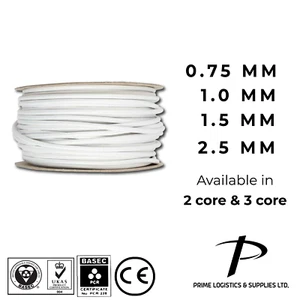 White Flex Round cable 2 3 Core 0.75 1 1.5 2.5mm Flexible PVC Extension Wiring - Picture 1 of 9