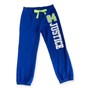 Girls 8 Justice Royal Blue Neon Green Silver Glitter Joggers Sweatpants Elastic - Picture 1 of 2