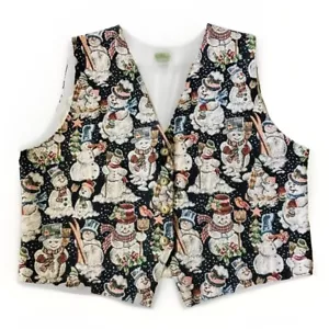 Vintage Weihnachtsweste Urlaub Schneemann Gr. XL Gobelin weiß gefüttert - Bild 1 von 7