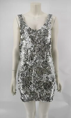 Mini vestido para mujer Roberto Cavalli lentejuelas plateadas seda talla IT 42 REINO UNIDO 12 bueno usado Foto 1 de 4
