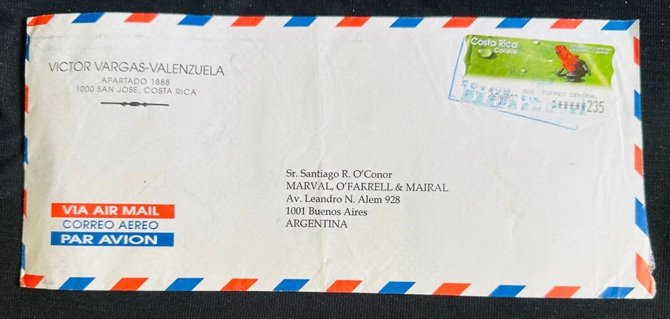 CM) 2007. COSTA RICA. POISONOUS FROG. ENVELOPE SENT ARGENTINA. XF - Image 1 of 1