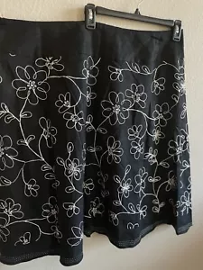 Carole Little Women’s 20W Black Linen Blend Embroidered A-Line Skirt Beaded - Picture 1 of 7