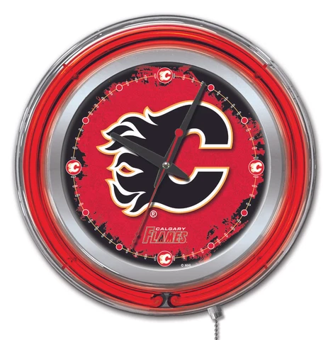 Calgary Flames HBS Neon Red Hockey Battery Powered Wall Clock (15") Cover