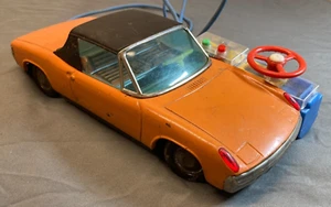 Vtg Orange Bandai Porsche 914 Battery Power Remote Controlled Toy Tin Car Rare - Picture 1 of 9
