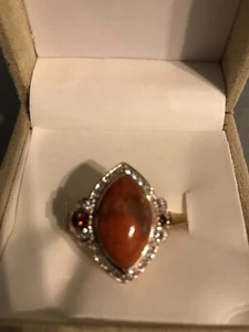 Cabachon Sponge Coral with Vermelho Garnet & Topaz 18K YG over SS Ring - Picture 1 of 5