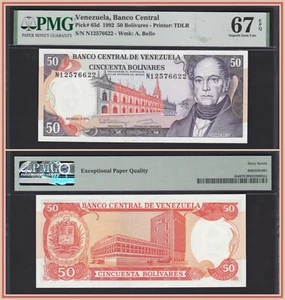 1992 Venezuela 50 bolívares PMG 67 EPQ magnífica gema sin circular - Imagen 1 de 4