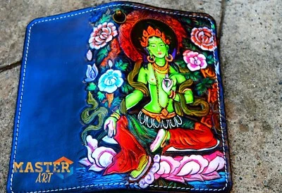 Cartera de cuero tallado Tara verde, cartera de cuero genuino, cartera de cadena Foto 1 de 4