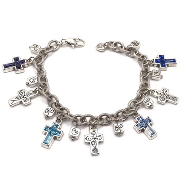 Pulsera Brighton Dije Cruz Fe Esperanza Amor Placa Plata Cristales Reversible Foto 1 de 4