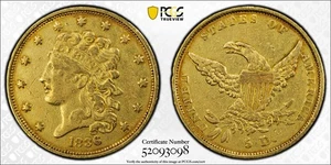 1836 5 $ Gold klassischer Kopf halber Adler-PCGS original sehr schöne Details gereinigt (#991) - Bild 1 von 7