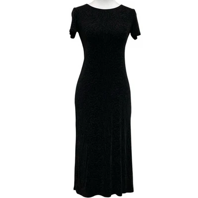 Carol Little Petite 连衣裙 复古 黑金印花 短袖 Midi 连衣裙 尺寸 2 — 第 1/4 张图片