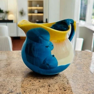 Kristallglasur Kunstkeramik blau gelb kleiner Krug Sammlerstück Wohndeko - Bild 1 von 5