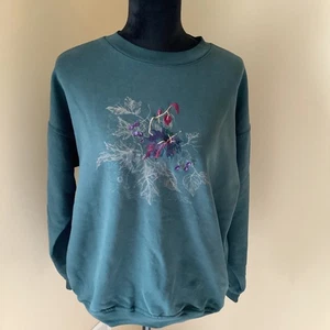 Vintage Northern Reflections Women’s Medium Sweatshirt Floral Embroidered Nature - Picture 1 of 8