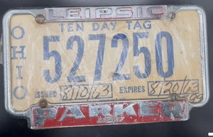 Vintage Leipsic Parker Chevrolet Metal License Plate Frame Ohio paper plate - Picture 1 of 5