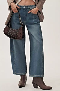 NWT Anthropologie PILCRO Kenna MidRise DENIM KNIT Heritage Barrel Jeans TALL 29T - Picture 1 of 7