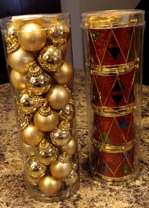 Vintage Christmas Drums & Ornaments Red Green Gold Blue 2”  Drums Sealed - Picture 1 of 4