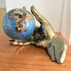 Alexander Kalifano Edelstein Globus Welthand Erde Schreibtischständer Messing - Bild 1 von 12