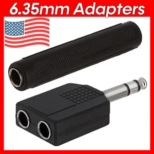 6.35mm Coupler 6.35mm to 6.35mm Adapter Mono Stereo Audio 1/4" Splitter - Picture 1 of 6