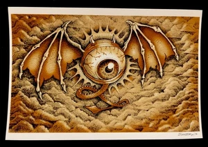 Flying Bat Eye Clouds Demon Serpent Dragon EMEK 2018 d&d Kunstdruck signiert - Bild 1 von 3