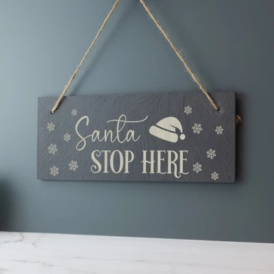 Santa Stop Here Christmas Door Sign Plaque Laser Engraved Slate Door Decoration - Image 1 of 4
