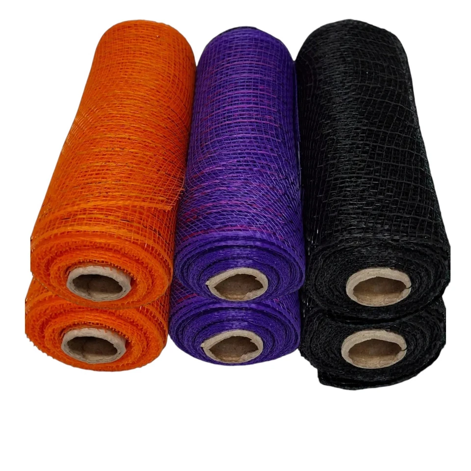 Halloween Deco Mesh Ribbon – 6 Rolls (6" x 5 Yds Each) Orange Purple Black - Image 1 of 3