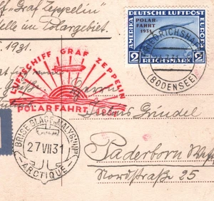 GERMANY Card ZEPPELIN Air 2m *POLARFAHRT* OVERPRINT Malyguin Icebreaker KZ226 - Picture 1 of 10