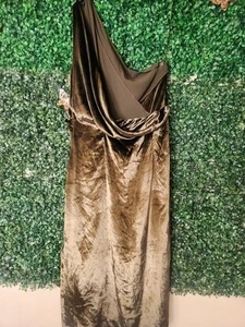 Reiss One Shoulder Velvet Dress in Olive - Picture 1 of 5