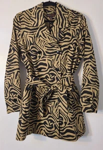 Chaqueta Blazer Dana Buchman Mediana Estampado Animal Marrón Negro Cebra Algodón Cinturón - Imagen 1 de 14