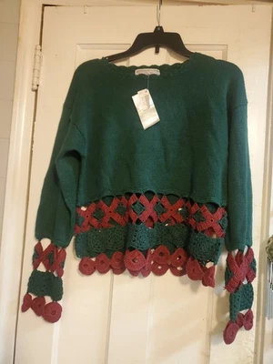 NUEVO Suéter Punto de Referencia VERDE BORGOÑA ROJO GANCHILLO Vacaciones Navidad TALLA M NUEVO CON ETIQUETAS Foto 1 de 4