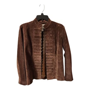 Chico's Military Design Womens Suede Chocolate Brown Jacket sz 0 (NEW!)  - Picture 1 of 4