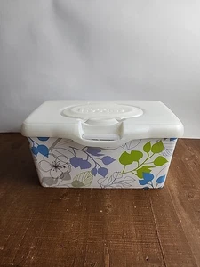 Huggies EMPTY Baby Wipes 2011 Blue Green Gray Leaves Flower Dispenser Container - Picture 1 of 20
