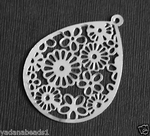 10 Colgante Lágrima Filigrana Color Plata Antigua 52x39mm - Imagen 1 de 2