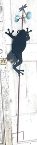Black Frog Motion Spinner Metal Garden Stake Decor Sunset Vista w/Dragonfly 50” - Picture 1 of 13