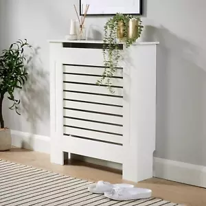 Small White Radiator Cover Wooden MDF Wall Cabinet Shelf Slatted Grill Modern - Picture 1 of 7