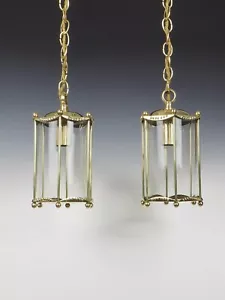 Antique Pair of Brass Ceiling Lanterns - Picture 1 of 17
