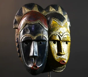 Máscara africana estilo Baule doble cara talla rojo amarillo pared decoración escultura-G5166 - Imagen 1 de 24