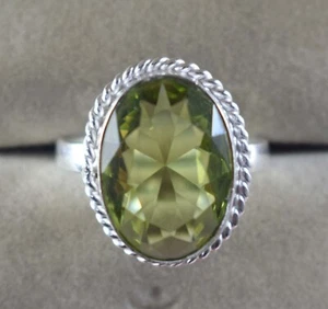 Anello Naturale 15,50 Ct Ovale Verde Oliva Peridoto Gemma Certificato Buona Fortuna Regalo - Foto 1 di 7