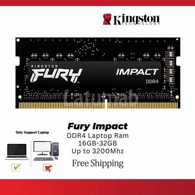 FURY IMPACT DDR4 RAM 16GB 32GB(2x16GB) 2133 2400 2666 3200 SODIMM Laptop Memory - Image 1 of 4
