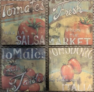 Set Of 4 Salsa Tomato Kitchen Art Canvas Prints - Kitchen Art Decor 11.5 x 11.5 - Picture 1 of 9