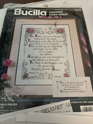 Bucilla LA ORACIÓN DEL SEÑOR 11x14 Kit Punto de Cruz Contado 40656 De Colección 1992 Parcial Foto 1 de 4