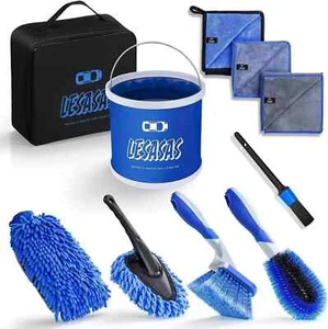 lesasas Car Cleaning Kit Storage Bag, 9L Foldable Bucket, Detailing Brush Set - Picture 1 of 6