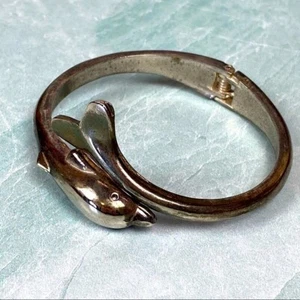 Sterling silver dolphin hinged bangle bracelet marked 925 sea life beach theme  - Picture 1 of 5