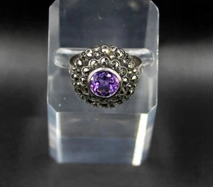 925 Amethyst and Marcasite Cocktail Ring - TCW 1.76 - SIZE 7.25 - Picture 1 of 6