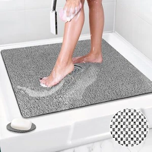 31x31 Inch Extra Large Shower Mat Non Slip Square Shower Floor Mat w/ Drain Hole - Picture 1 of 8