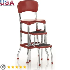 Retro Chair W/ Pull-Out Steps Non-Slip Stool Kitchen Seat Durable Vinyl New - Picture 1 of 6