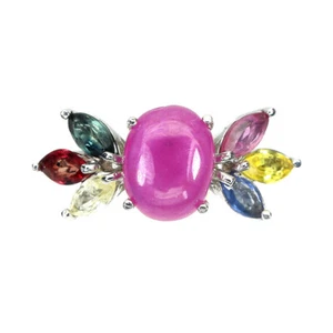 925 Sterling Silver Ring Oval Ruby 10x8mm Sapphire Natural Gemstone jewelry Sz 9 - Picture 1 of 10