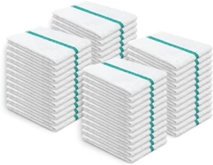 BRAND NEW 25 DOZEN (300) GREEN STRIPED BARMOP BAR TOWELS 16 x 19 WHITE TERRY - Picture 1 of 7