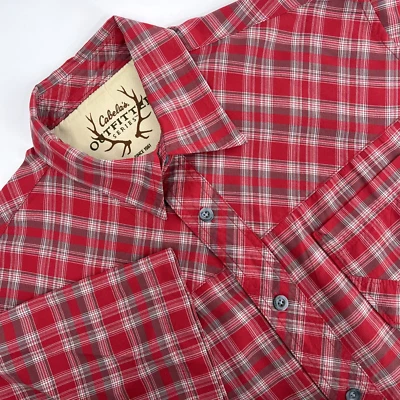 CABELA'S Outfitter Series Men's M* Red Plaid Nylon Short-Sleeve Button-Up Shirt - Image 1 of 4