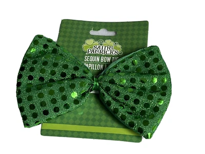 Pajarita de lentejuelas verdes día de San Patricio, 6 X4 pulgadas - banda elástica nueva Foto 1 de 4